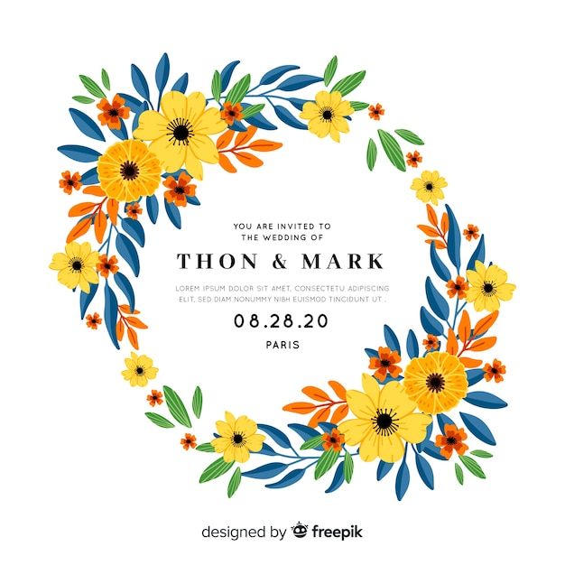 Free vector wedding invitation with floral frame