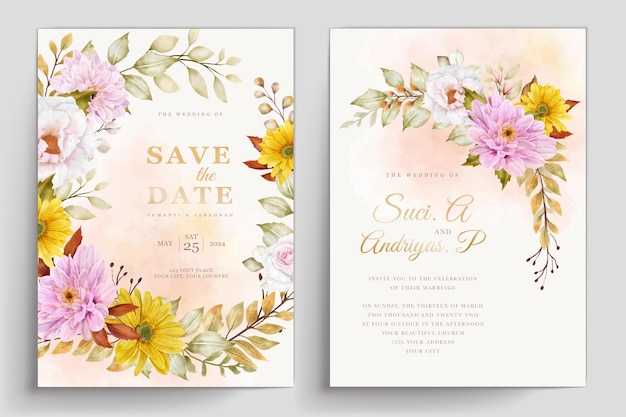 Бесплатное векторное изображение Свадебное приглашение с цветочной иллюстрацией