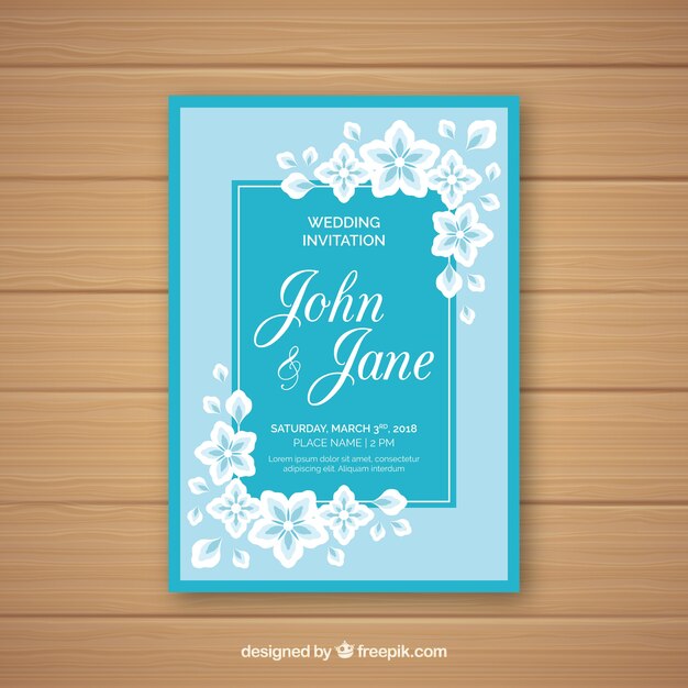Wedding invitation with floral ornaments in flat style