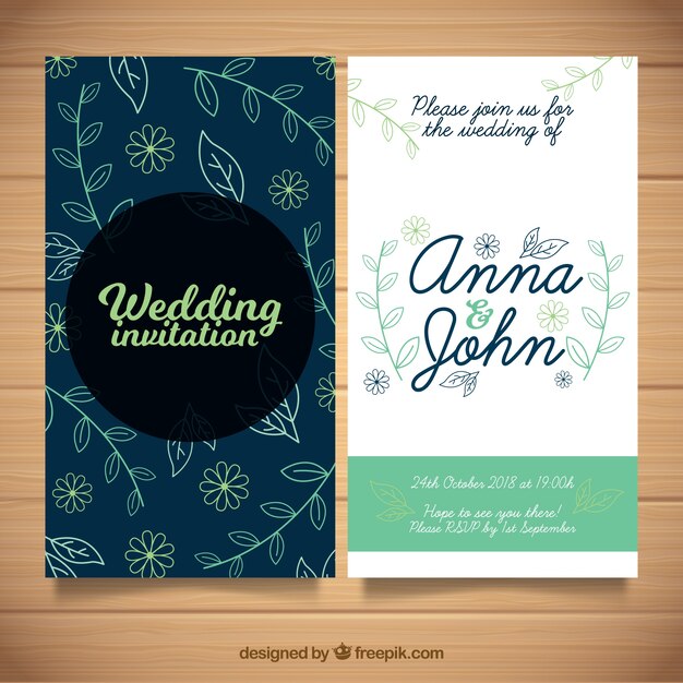 Free vector wedding invitation with floral ornaments