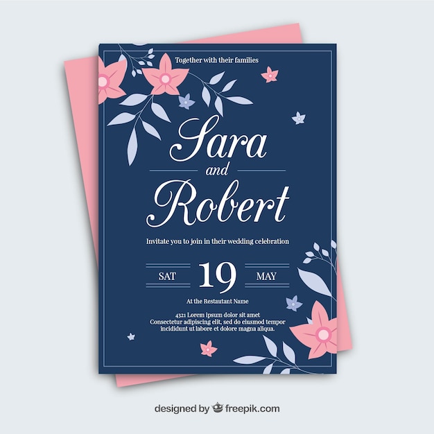 Wedding invitation with floral ornaments