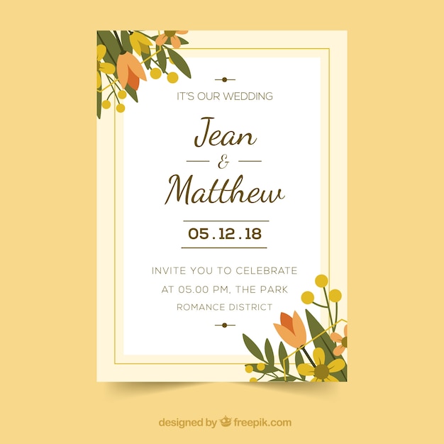 Free vector wedding invitation with floral style