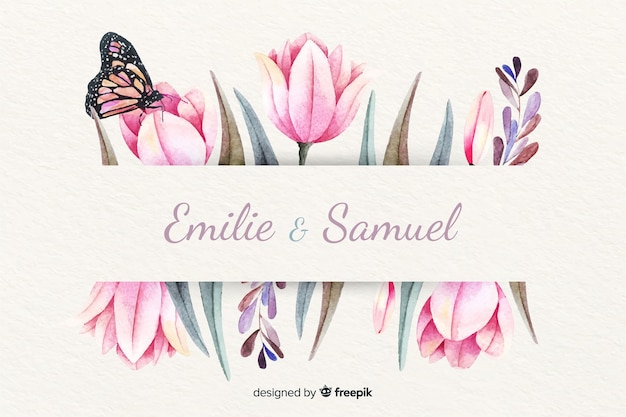 Free vector wedding invitation with floral watercolor background