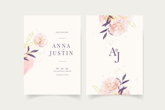 Wedding invitation with floral watercolor