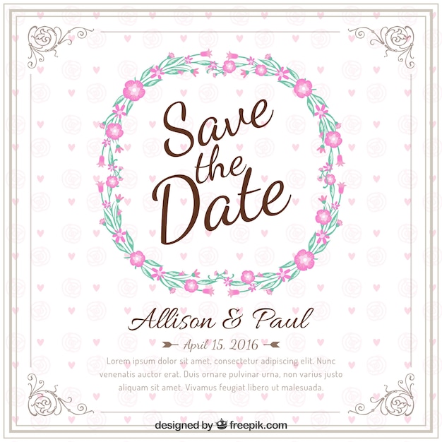 Wedding invitation with floral wreath