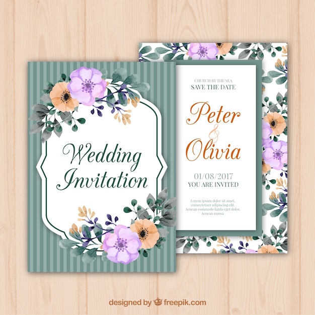 Free vector wedding invitation with flowers in retro style