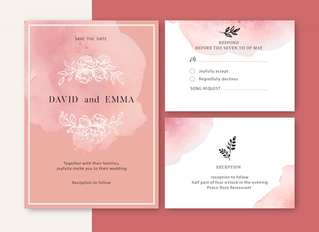 葉との結婚式の招待状ロマンチックで創造的な花の水彩画