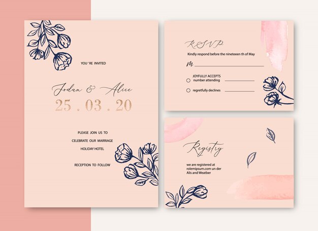 Wedding Invitation with foliage Romantic, creative flower watercolor 