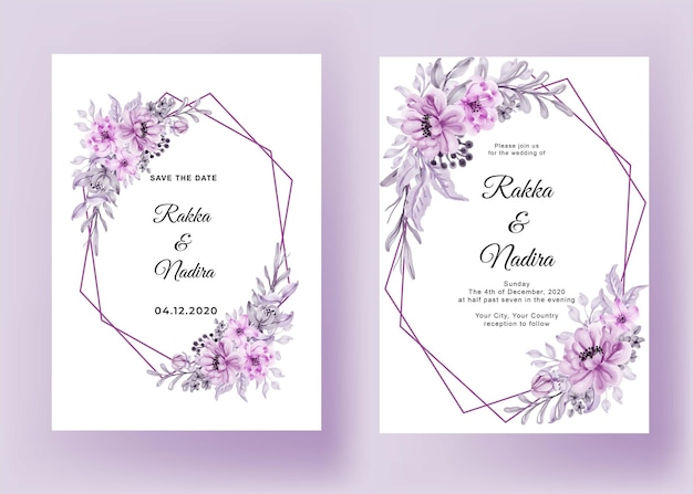 Wedding invitation with frame geometric flower pink pastel romantic