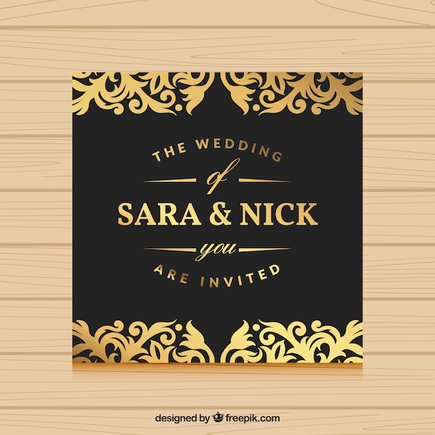 Wedding invitation with gold ornaments