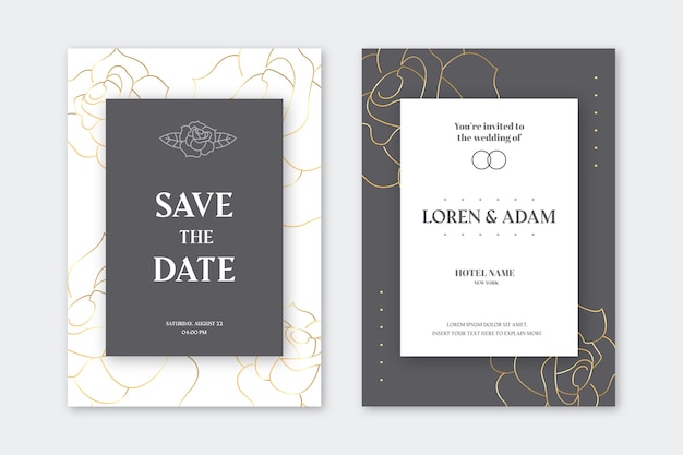 Free vector wedding invitation with golden details