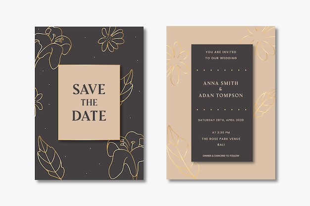wedding invitation with golden leaves
