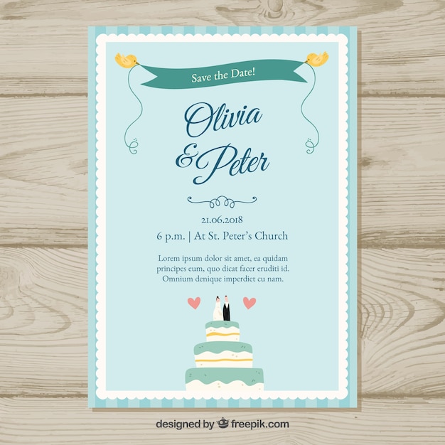 Free vector wedding invitation with lovely cake