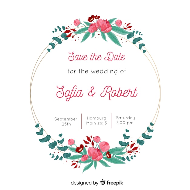 Free vector wedding invitation with lovely floral frame template