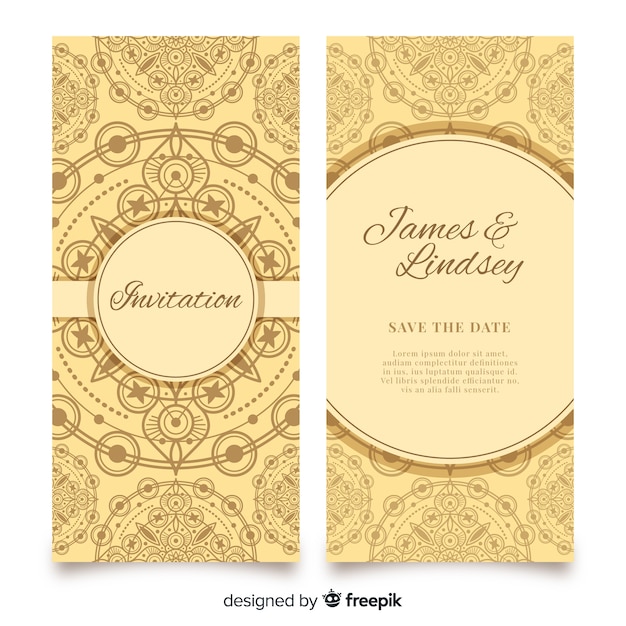 Free vector wedding invitation with mandala