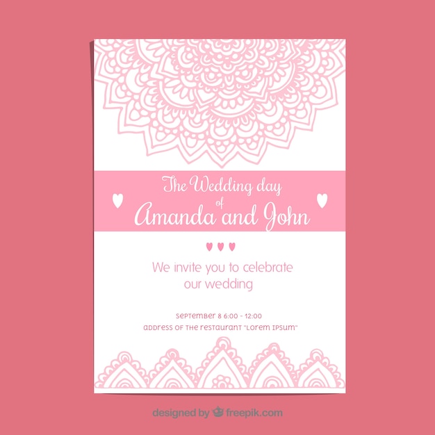 Free vector wedding invitation with ornaments in hand drawn style