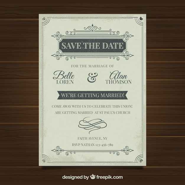 Wedding invitation with ornaments in vintage style