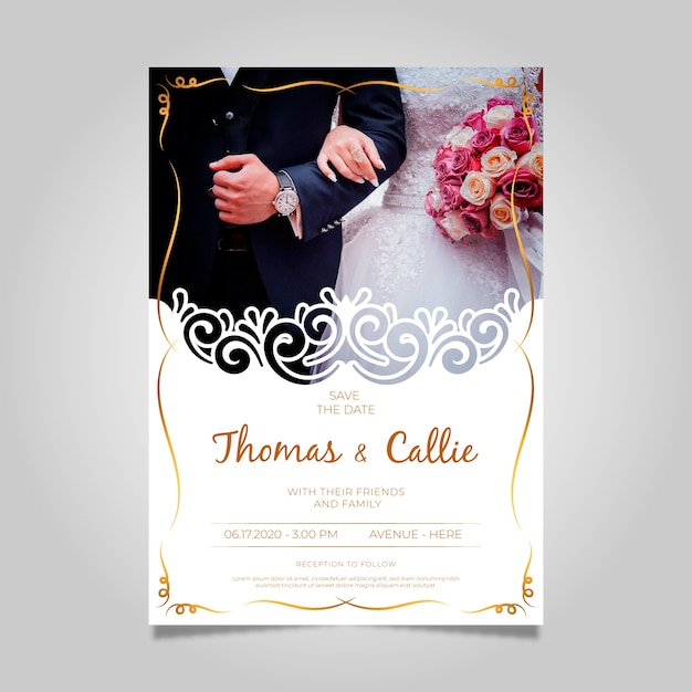 Free vector wedding invitation with photo template