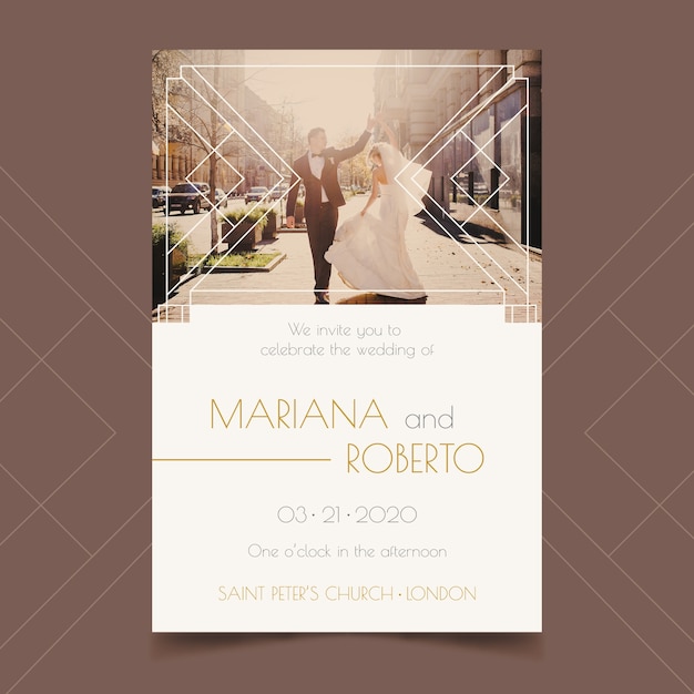 Free vector wedding invitation with photo