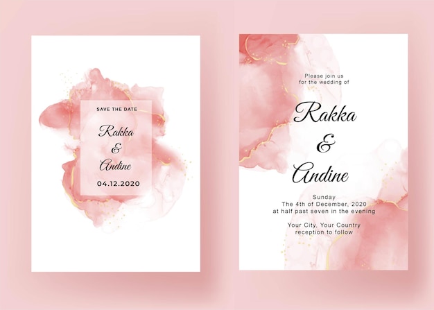 Free vector wedding invitation with pink abstract alcohol ink