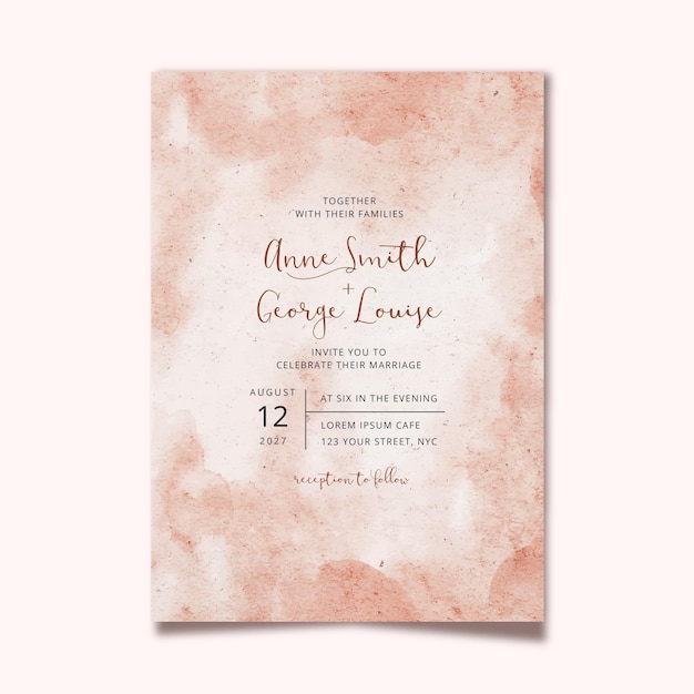 Free vector wedding invitation with pink abstract watercolor background