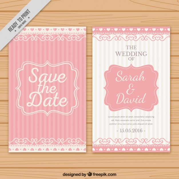 Wedding invitation with pink stripes