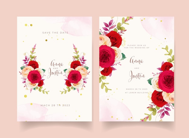 Free vector wedding invitation with red roses flowers