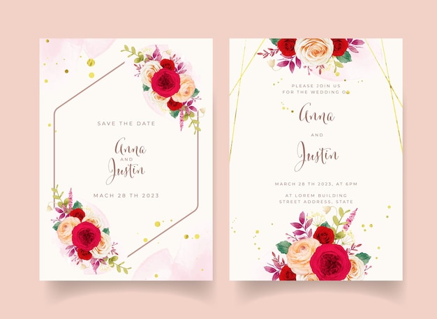 Wedding invitation with red roses flowers
