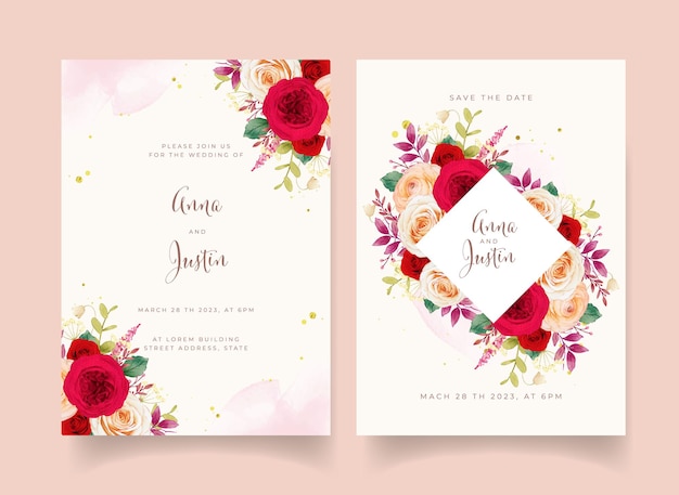 Free vector wedding invitation with red roses flowers