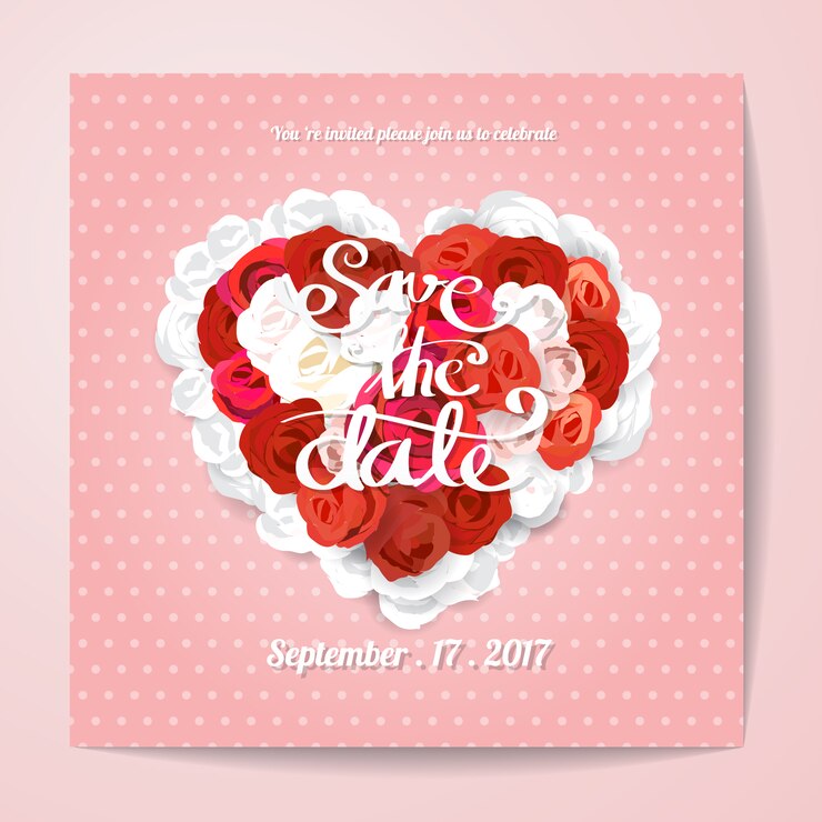 Free Vector wedding invitation with red roses heart