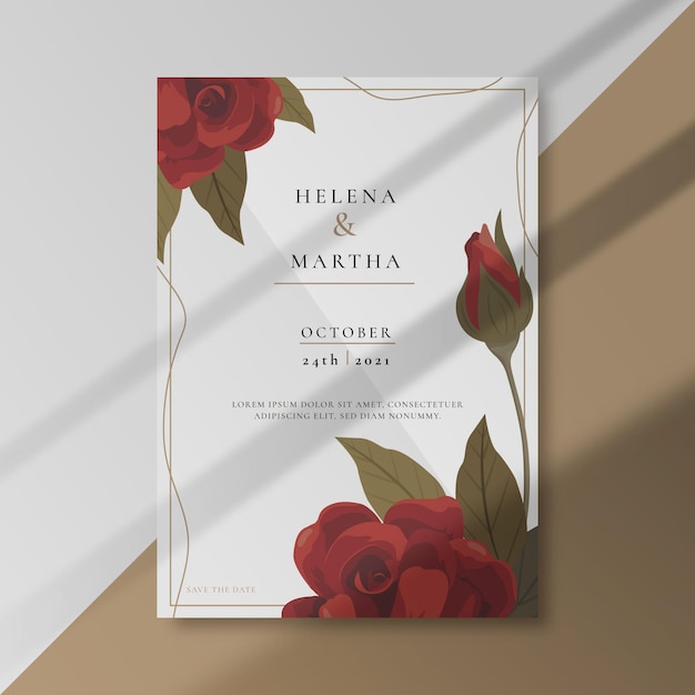 Free vector wedding invitation with roses ornaments