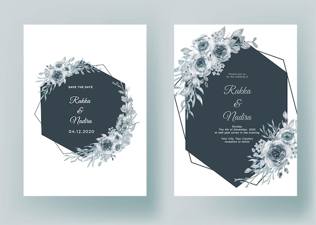 Wedding invitation with shape geometric flower blue pastel