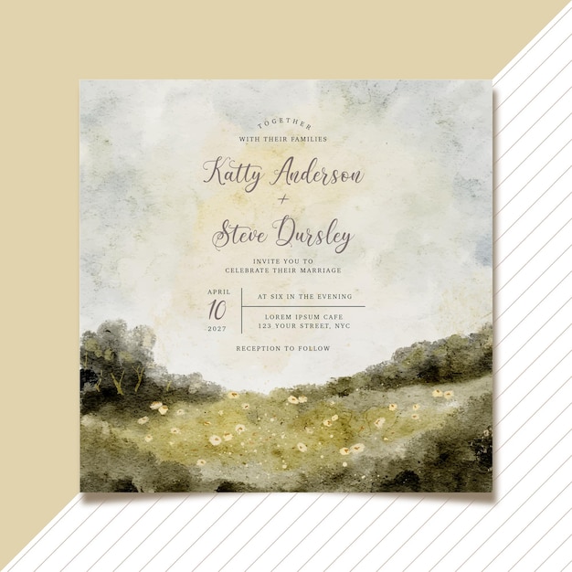 Free vector wedding invitation with vintage classic landscape painting