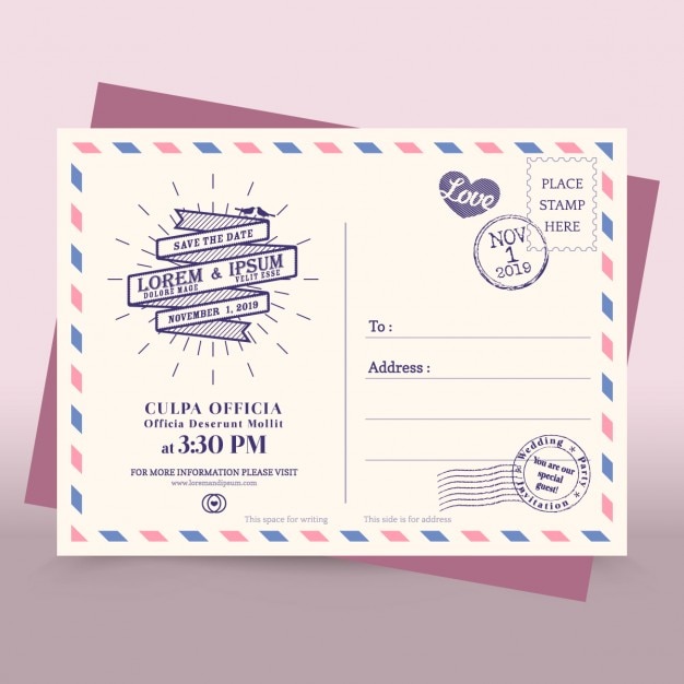 Wedding invitation with a vintage ribbon