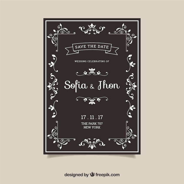 Free vector wedding invitation with vintage style