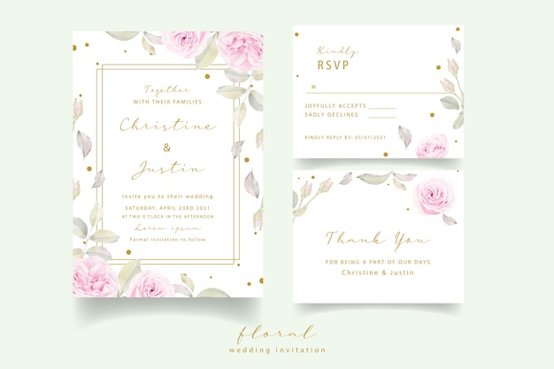 Wedding invitation with watercolor floral roses