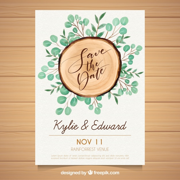 Free vector wedding invitation with watercolor floral