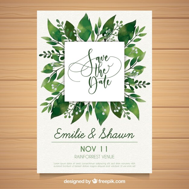 Wedding invitation with watercolor floral