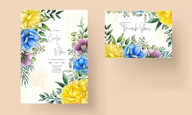 水彩画​の​花​と​葉​の​結婚式​の​招待状
