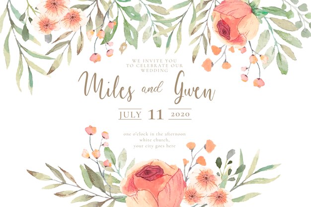Wedding Invitation with Watercolor Flowers Ready to Print
