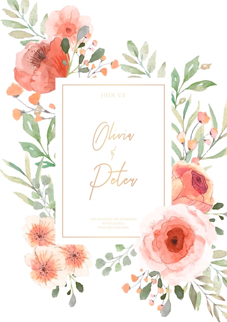 Free vector wedding invitation with watercolor flowers ready to print