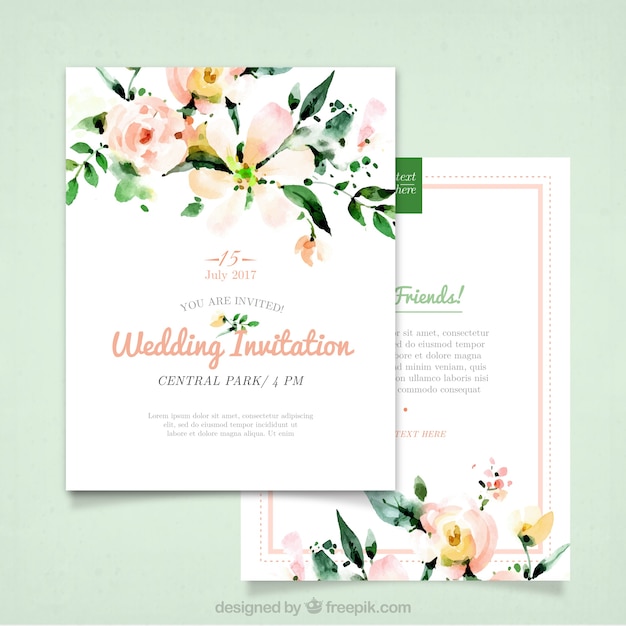 Free vector wedding invitation with watercolor flowers