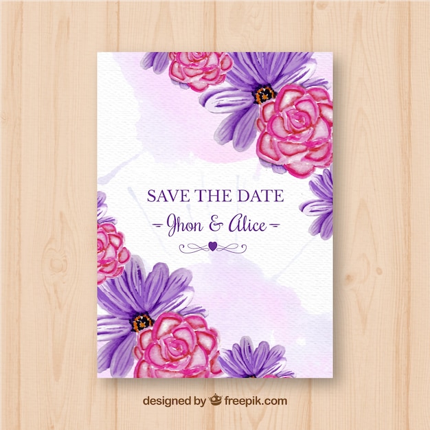 Wedding invitation with watercolor flowers