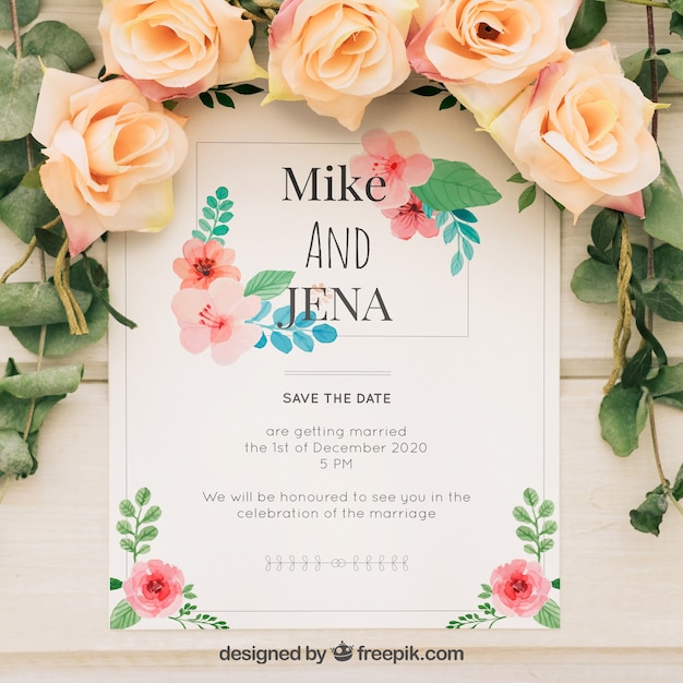Свадебное приглашение с акварельными цветами