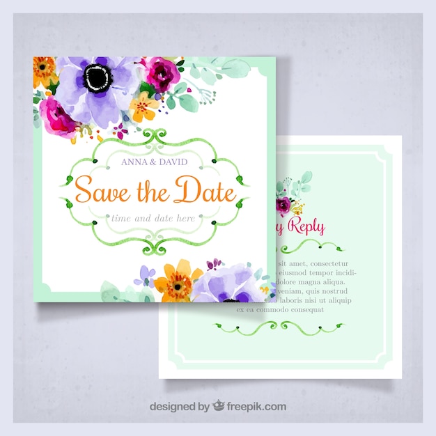 Wedding invitation with watercolor flowers