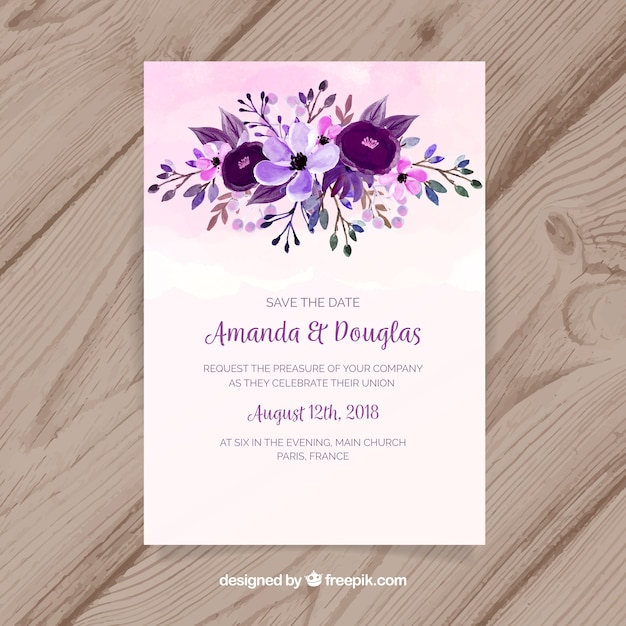 Wedding invitation with watercolor flowers