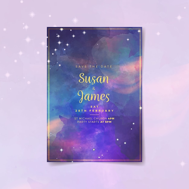 Free vector wedding invitation with watercolor galaxy