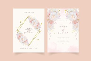 Wedding invitation with watercolor pink rose  orchid  and anemone flower