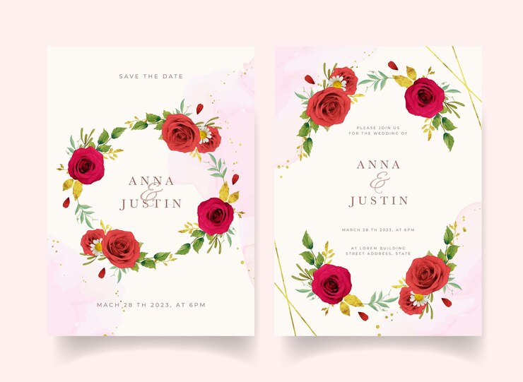 Free Vector wedding invitation with watercolor red roses