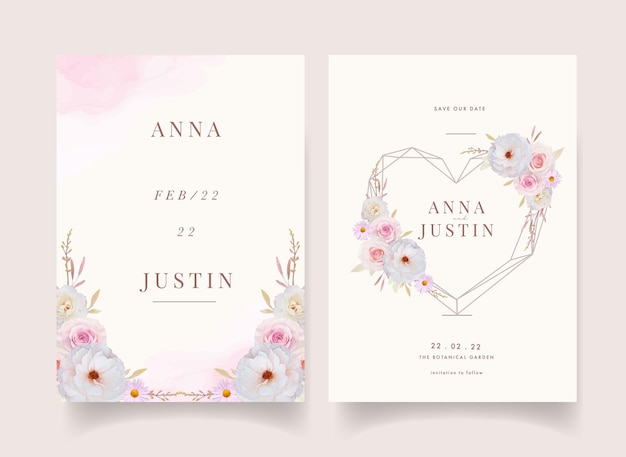 Free vector wedding invitation with watercolor roses